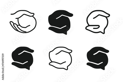 Communication Skills Logos. Developing interpersonal communication skills. Set Logo of Developing interpersonal communication skills: two hands forming a