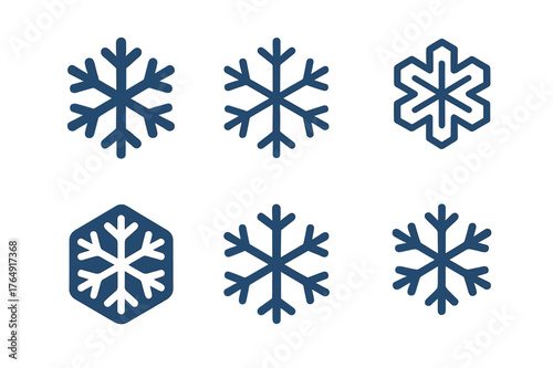 Snowflake Logo Variations. Replacing kitchen appliances (oven, fridge). Set Logo of cooling snowflake: harmonious logo variations of the same emblematic