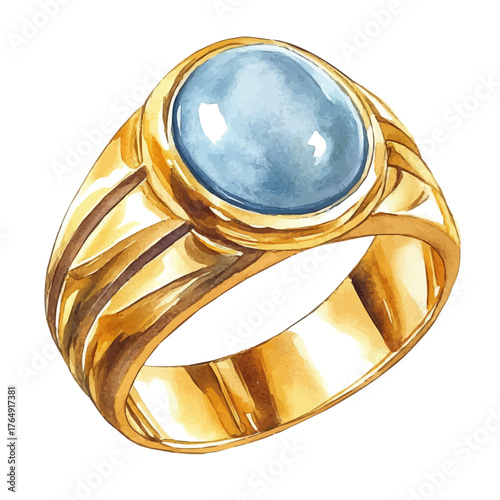 watercolor vector of Moonstone Ring, isolated on a white background.