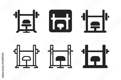 Efficient Gym Logo Variations. Compact home fitness setups. Set Logo of efficiency: compact gym rack symbol. Icon set. harmonious logo variations of the same