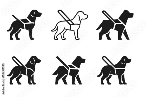 Guide Dog Logos. Guide dogs and service animals. Set Logo of Guide dogs and service animals: mobility assistance dog silhouette. harmonious logo variations of