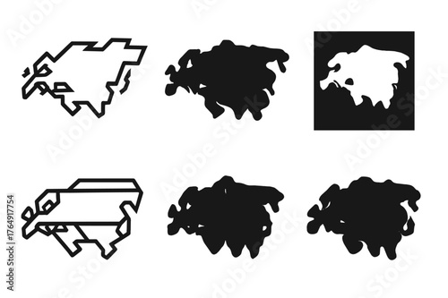 Eurasia Logo Grid. Eurasia. Set Logo of Eurasia Collection: Abstract geometric, Filled silhouette, Negative space, Flat solid, Symmetrical form, Stylized