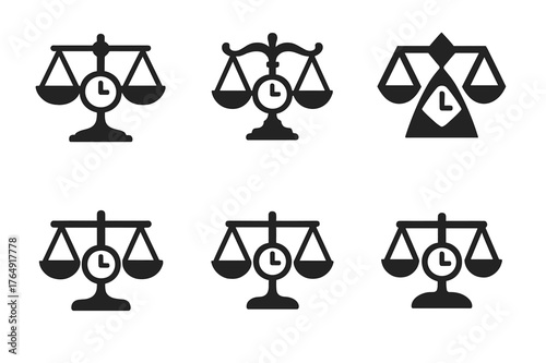 Time-Blocking Logo Variations. Prioritizing tasks using a time-blocking method. Set Logo of balanced time scale: harmonious logo variations of the same