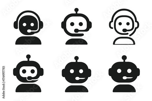 Robotic Assistant Logos. Robotic assistants. Set Logo of Robotic assistants: Customer support chatbot robot head. harmonious logo variations of the same