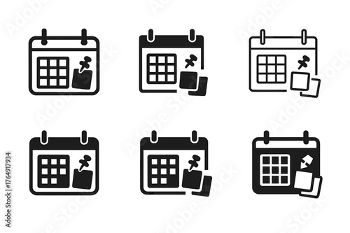 Stylized Calendar Logos. Hanging calendars and planners for easy access. Set Logo of Hanging calendars and planners for easy access: planner board with sticky