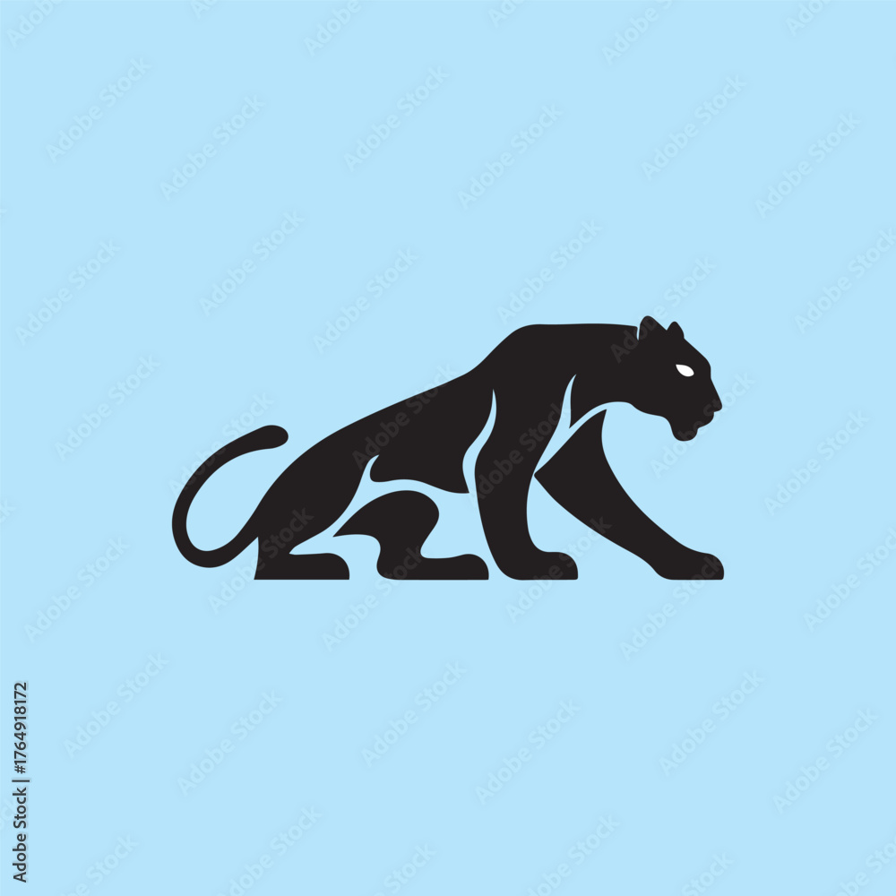Obraz premium A black panther silhouette style flat and minimal vector icon design illustration on a white background. 
