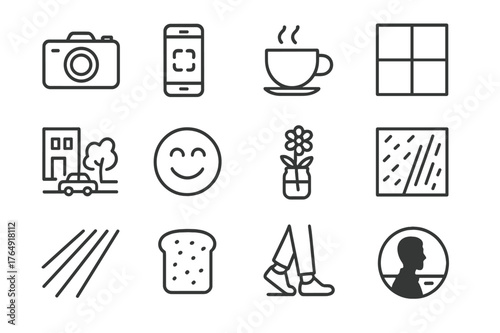 Daily Moments Icons. Photography Capturing the Beauty of Everyday Moments. Line icon set of Photography Capturing the Beauty of Everyday Moments: camera,