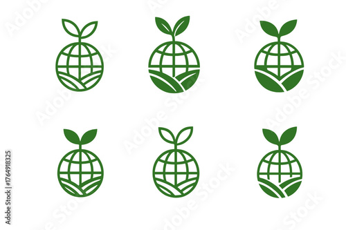 Food Chain Logos. Agricultural innovation and food security. Set Logo of global food chain network: harmonious logo variations of the same emblematic concept,