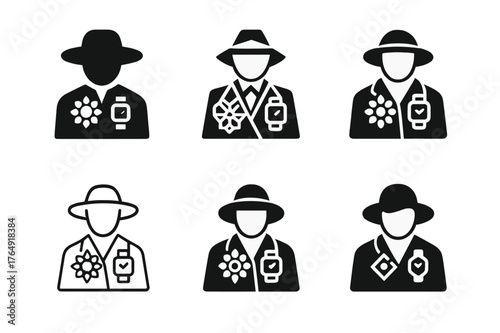 Vintage-Modern Fashion Logos. A person mixing vintage clothing with modern fashion pieces for a unique look. Set Logo of A person mixing vintage clothing with