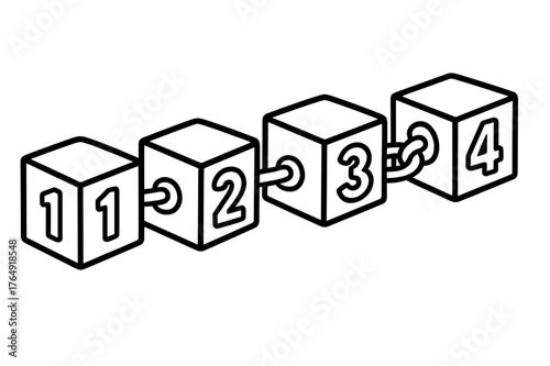 Number Chain Coloring. Blocks and chains children?s coloring book illustration, outlined drawing, a row of simple cubes connected by links forming a chain with