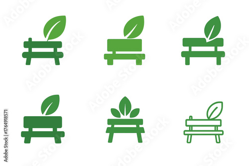 Landscape Logo Variations. Landscape architecture for urban regeneration. Set Logo of Landscape architecture for urban regeneration: Pocket park bench with