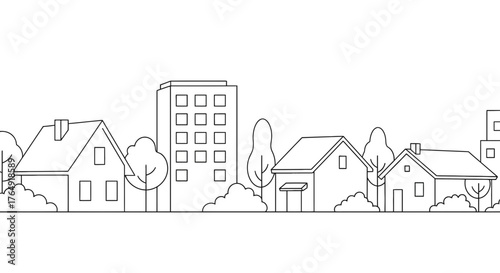 Cityscape with building and house outline style