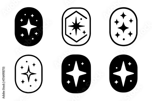 Intergalactic Logos Collection. Intergalactic travel. Set Logo of Intergalactic travel: intergalactic passport stamp with star cluster. Icon set. harmonious