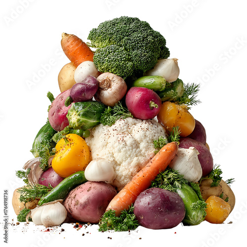 pile of food and vegetables white background