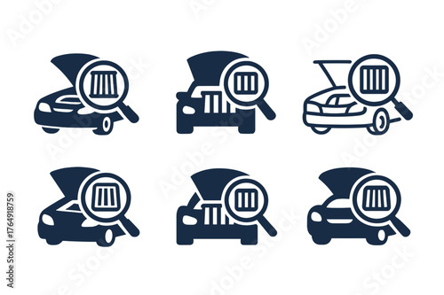 Air Filter Logos. Checking air filters. Set Logo of Checking air filters: car engine air filter inspection under hood. harmonious logo variations of the same