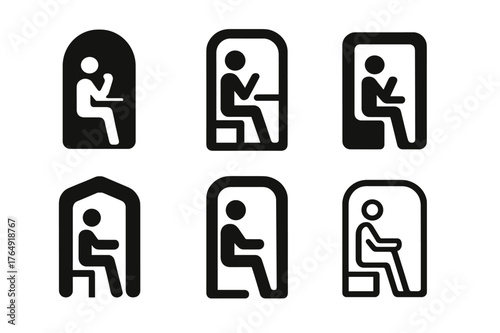 Hybrid Logo Variations. Hybrid workspaces. Set Logo of focus pod: acoustic booth silhouette. Icon set. harmonious logo variations of the same emblematic