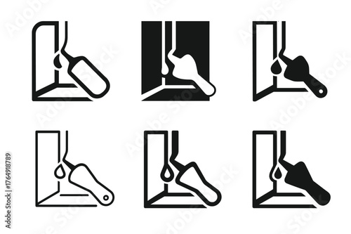 Silicone Sealing Logos. Sealing windows to prevent drafts. Set Logo of silicone bead: smoothing tool along seam. Icon set. harmonious logo variations of the