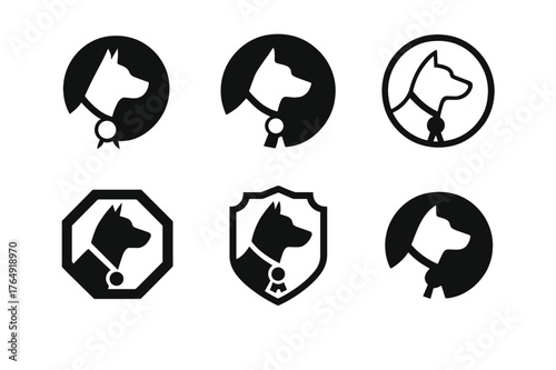 Guide Dog Logo Variations. Guide dogs and service animals. Set Logo of Guide dogs and service animals: graduation medal for certified service dog. harmonious