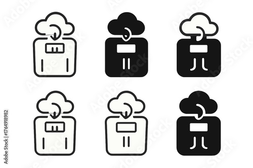 Smart Fitness Logos. Smart home fitness equipment. Set Logo of Smart home fitness equipment: smart scale with cloud sync icon. Icon set. harmonious logo
