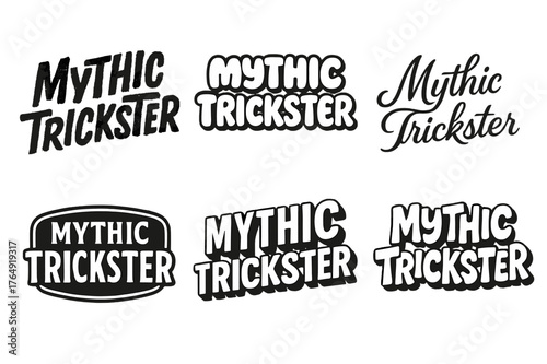 Mythic Trickster Lettering. Mythic Trickster. Set lettering. harmonious lettering variations of the same emblematic concept (Grunge textured brush lettering,