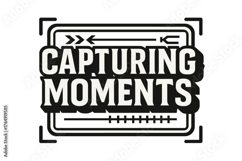 Bold Geometric Typography. Capturing Moments ? bold block geometric lettering; thick massy letters with geometric serifs, heavy outer outline and strong cast