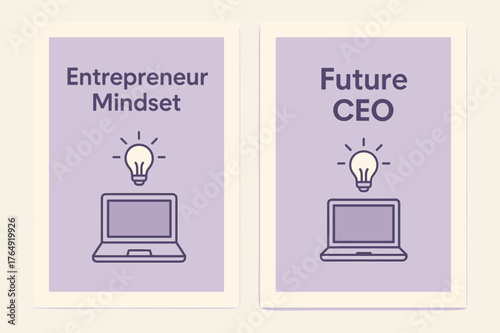 Entrepreneurial Banners. Entrepreneur mindset. Two vertical A6 banners with safe margins, centered composition, no elements touching edges, minimal, lavender