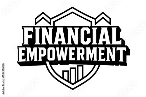 Bold Financial Lettering. Financial Empowerment ? bold block geometric lettering; thick uppercase with geometric serifs, heavy outer outline, strong cast
