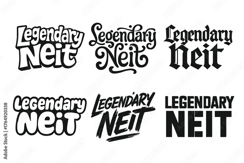 Fototapeta premium Neit Lettering Variations. Legendary Neit. Set lettering. harmonious lettering variations of the same emblematic concept (Funky cartoon-style lettering,