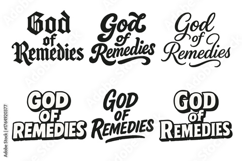 God of Remedies. God of Remedies. Set lettering. harmonious lettering variations of the same emblematic concept (Gothic-inspired decorative type,