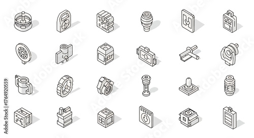 Discover this dynamic collection of modern isometric technology and industry icons, perfect for innovative designs and futuristic concepts.