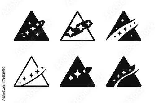 Milky Way Logos. Milky Way crossing. Set Logo of Milky Way crossing: star band through triangle. harmonious logo variations of the same emblematic concept,