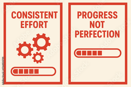 Consistent Effort Banner. Consistent effort. Two vertical A6 banners with safe margins, centered composition, no elements touching edges, flat vector design,