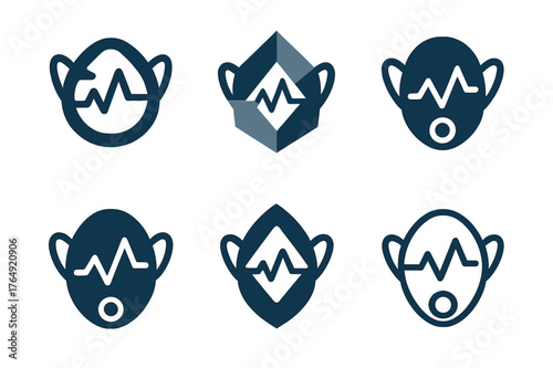 VO2 Max Logo Grid. VO2 max testing. Set Logo of VO2 max testing: breathing mask with oxygen graph. harmonious logo variations of the same emblematic concept,