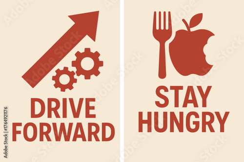 Drive Forward Banners. Drive forward. Two vertical A6 banners with safe margins, centered composition, no elements touching edges, flat vector design, red and