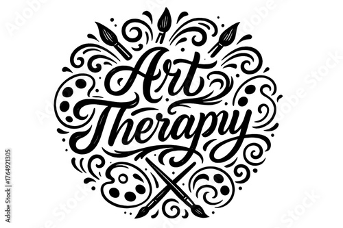 Art Therapy Flourish. Flourish Lettering ? "Art Therapy" in classic ornamental flourish lettering, medium-thick swashes resembling brush strokes and paint