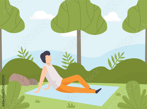 Man at Nature Enjoy Outdoor Activity Vector Illustration