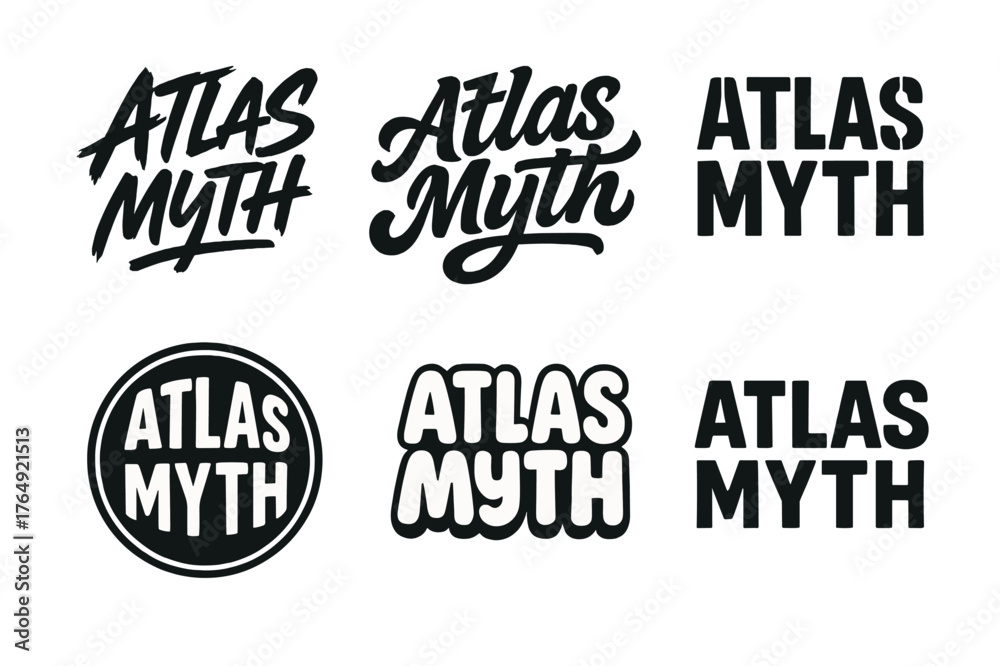 Fototapeta premium Atlas Lettering Variations. Atlas Myth. Set lettering. harmonious lettering variations of the same emblematic concept, each with different artistic