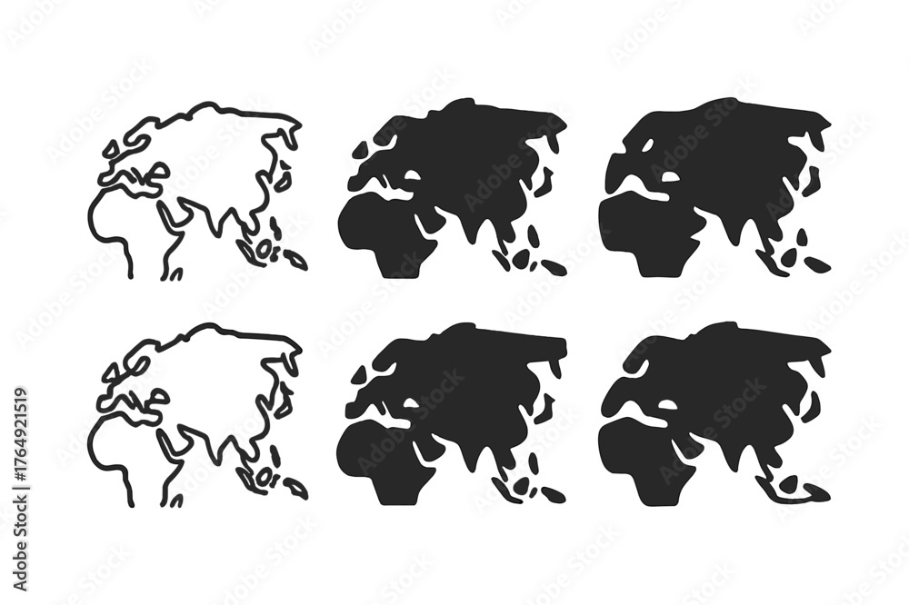Fototapeta premium Eurasia Logo Grid. Eurasia. Set Logo of Continental Overview: Minimal outline, Negative space, Flat solid, Symmetrical form, Stylized detail, Iconic shape.
