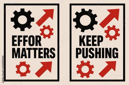 Effort Matters Banners. Effort matters. Two vertical A6 banners with safe margins, centered composition, no elements touching edges, brutalist, black and red,