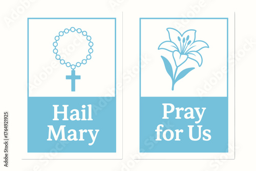 Hail Mary Banners. Hail Mary Prayer. Two vertical A6 banners with safe margins, centered composition, no elements touching edges, flat vector design, white and