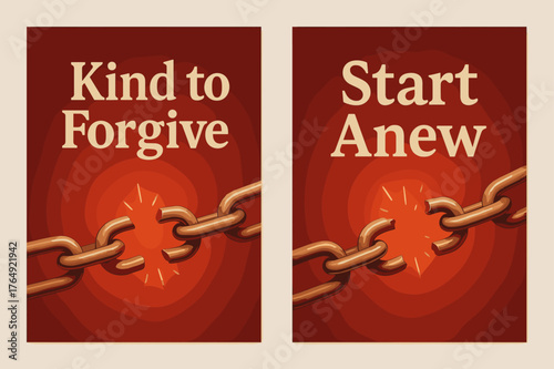Forgiveness Banners Glow. Forgiveness. Two vertical A6 banners with safe margins, centered composition, no elements touching edges, modern, red and beige,