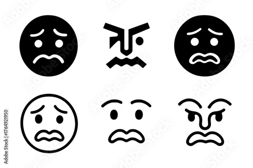 Anxious Expression Logos. Anxious expression. Set Logo of Anxious expression: quivering lips and brows. harmonious logo variations of the same emblematic