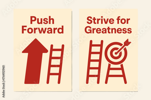 Push Forward Banners. Push forward. Two vertical A6 banners with safe margins, centered composition, no elements touching edges, flat vector design, red and