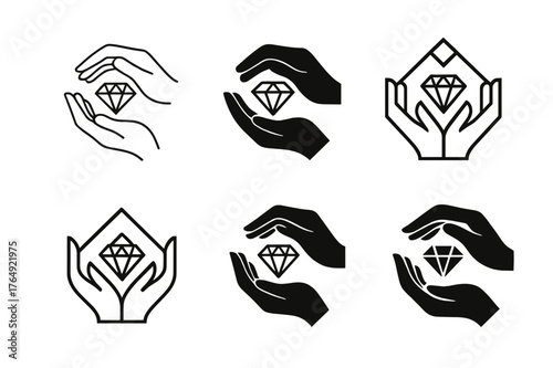 Artisan Logo Variations. Artisan craftsmanship. Set Logo of Artisan craftsmanship: jeweler?s hands shaping gem. harmonious logo variations of the