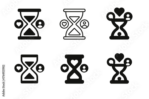 Social Media Icons. Checking social media one last time. Set Logo of Checking social media one last time: an hourglass combined with social media icons.