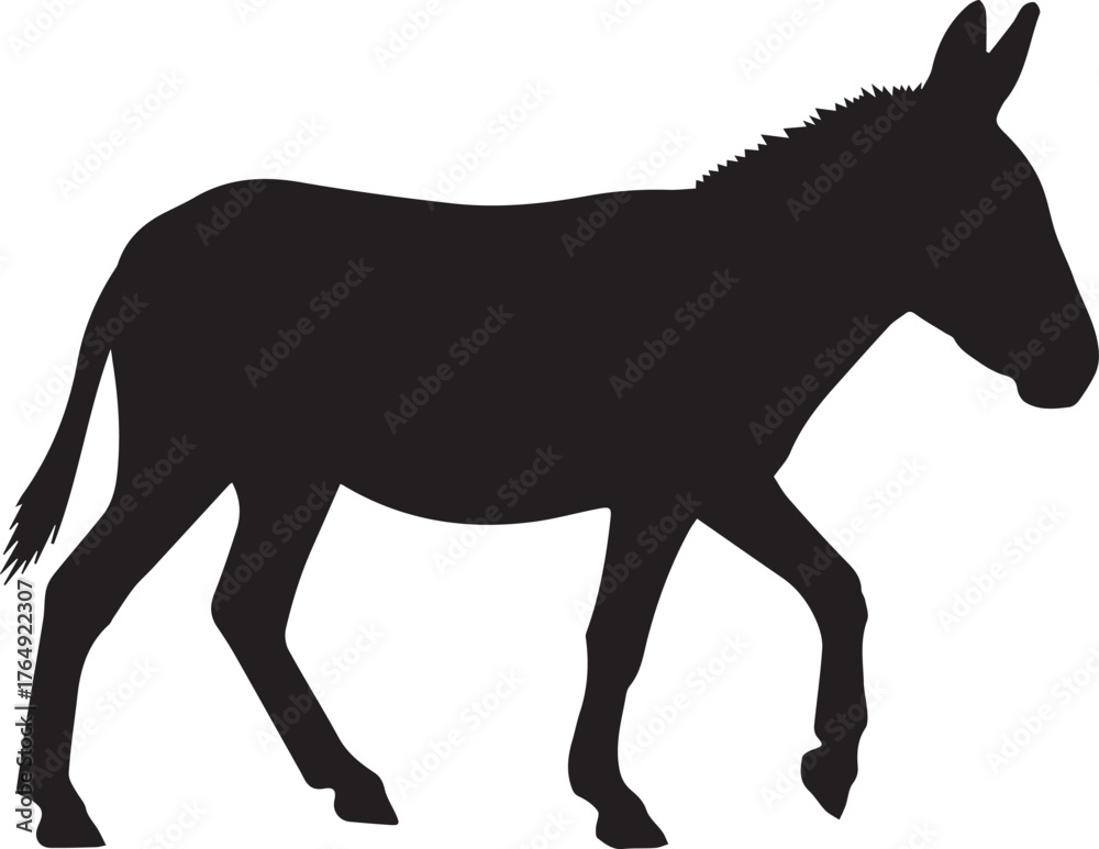 Fototapeta premium Silhouette of a donkey walking side profile graphic animal icon farm livestock mammal
