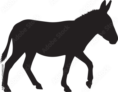Silhouette of a donkey walking side profile graphic animal icon farm livestock mammal