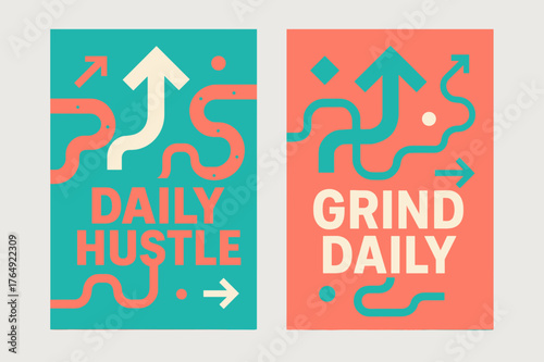 Modern Turquoise Banners. Daily hustle. Two vertical A6 banners with safe margins, centered composition, no elements touching edges, modern, turquoise and