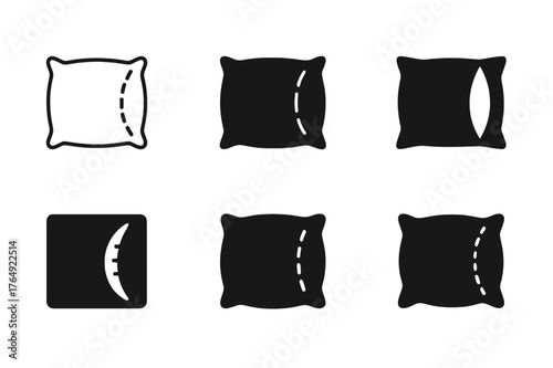 Pillowcase Seam Logos. Pillowcase seam. Set Logo of Pillowcase seam: stitched fabric edge detail. harmonious logo variations of the same emblematic concept,