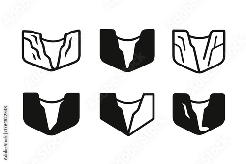 Highlining Logo Variations. Highlining. Set Logo of Highlining: webbing span over canyon. harmonious logo variations of the same emblematic concept, each with